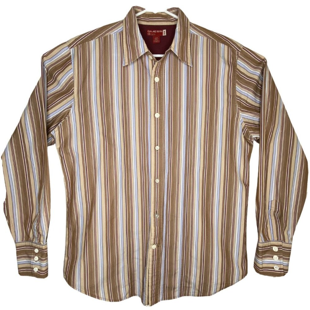 Guess Western Cowboy Shirt Size Large Retro Stripe Core Preppy Americana‎ Y2K